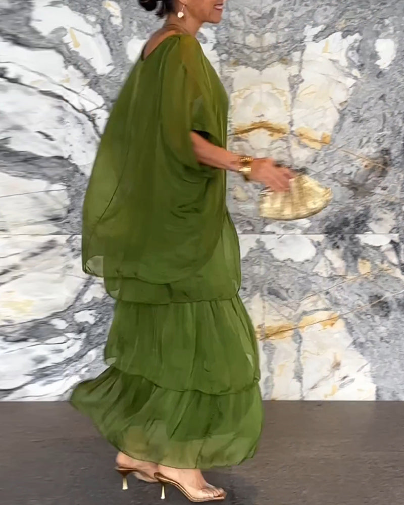 Morgan™ | Zelena maksi haljina u slojevima