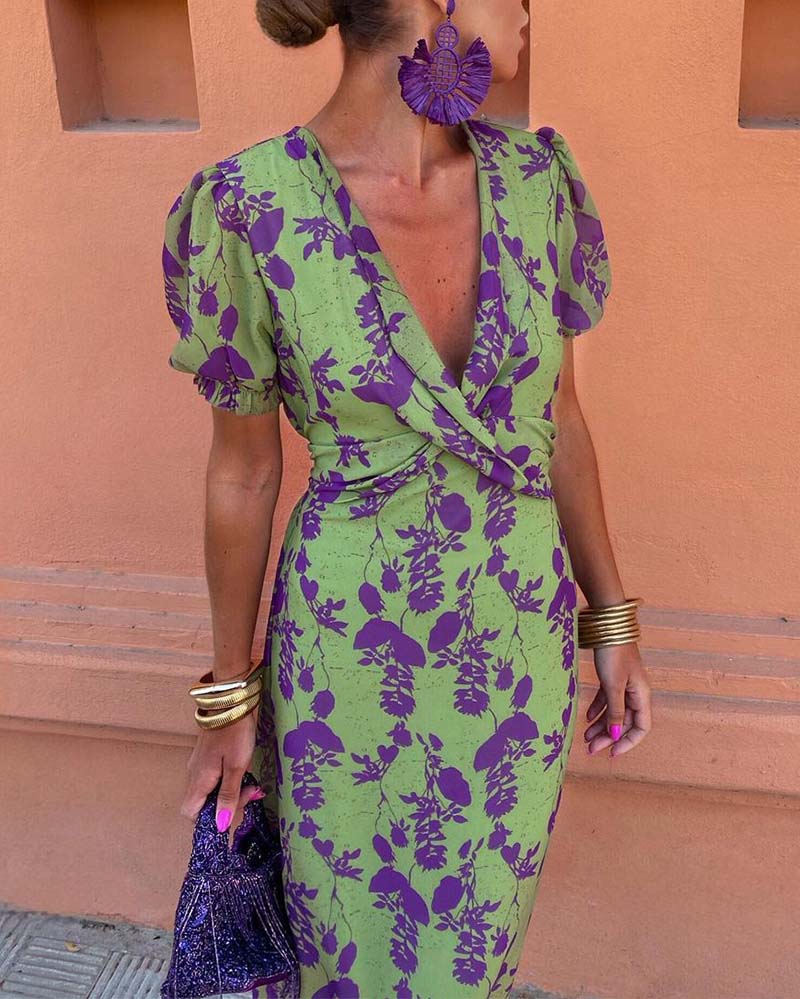 Brie | Cvjetna midi haljina s V-izrezom 