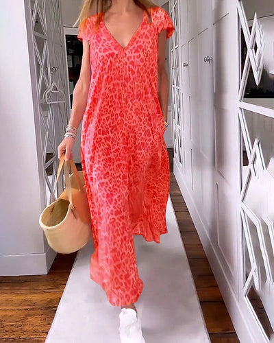 Madison™ - Elegantna udobna duga haljina s V-izrezom i printom