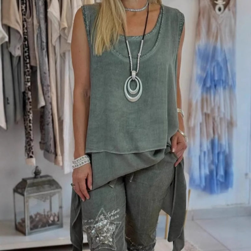 Oriane™ - Ženski dvodijelni set: majica bez rukava i hlače s printom 