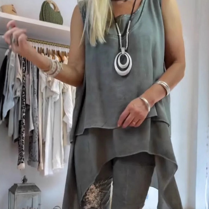 Oriane™ - Ženski dvodijelni set: majica bez rukava i hlače s printom 