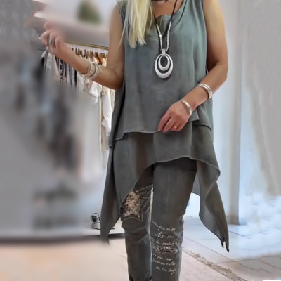 Oriane™ - Ženski dvodijelni set: majica bez rukava i hlače s printom 