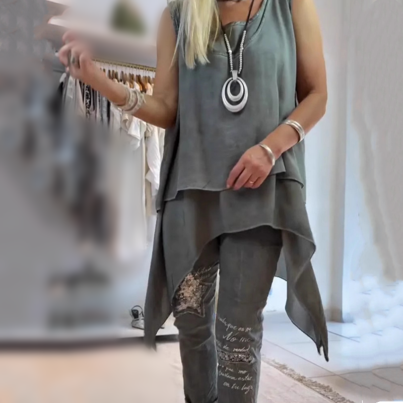 Oriane™ - Ženski dvodijelni set: majica bez rukava i hlače s printom 